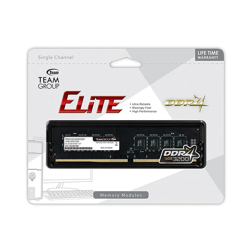 Ram Desktop TeamGroup Elite (TED416G3200C22BK / TED416G3200C2201) 16GB (1x16GB) DDR4 3200MHz